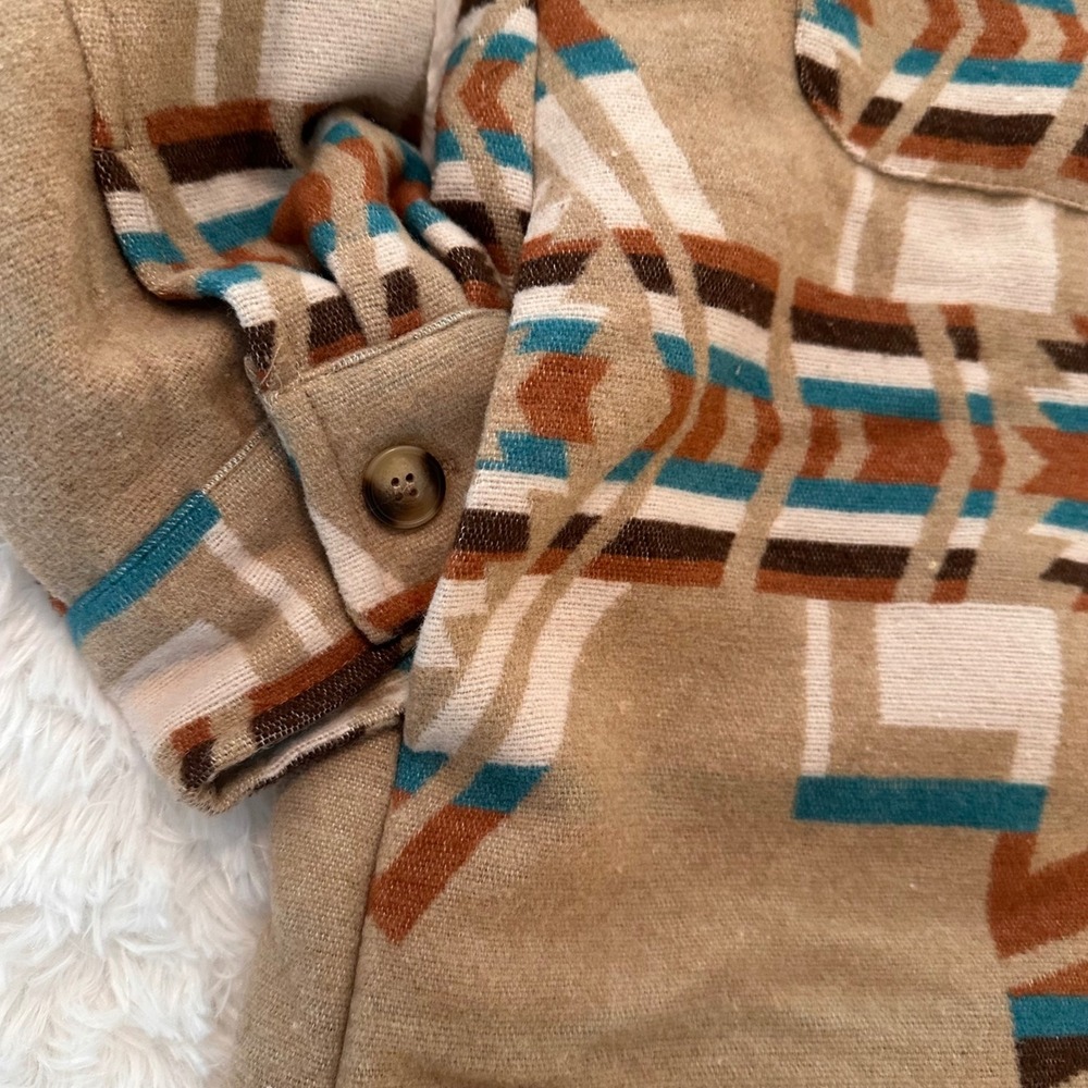 Blue B Collection Aztec Print Shacket Tan Brown Rust Turquoise Medium pockets - Picture 4 of 7
